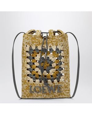 Loewe Beutel Mit Kordelzug Aus Raffia Und Leder - Mettallic