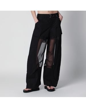 Sacai Cargo Trousers With Semi-Sheer Insert - Black