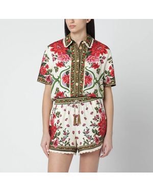 FARM Rio Linen-Blend Shirt With Floral Print - Red