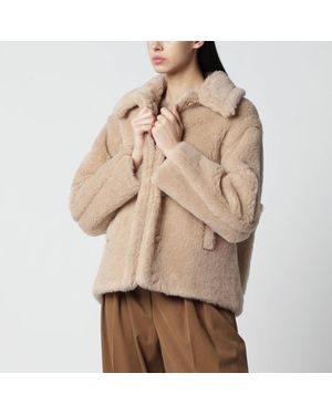 Max Mara Light Alpaca And Wool Teddy Cropped Coat - Natural