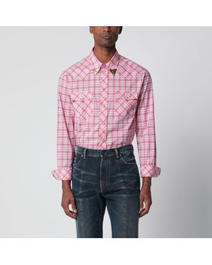 Versace Slim-Fit Cotton Poplin Check Shirt - Red