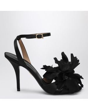 Ferragamo Satin Flower Sandals - Black