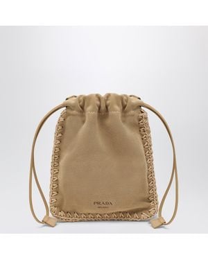 Prada Desert-Colored Suede Leather Smartphone Holder - Natural