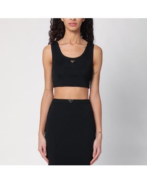 Prada Ribbed Jersey Crop Top - Black