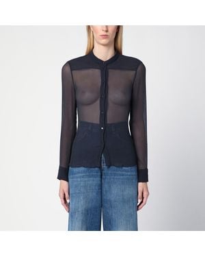 Chloé Slim-fit Collarless Blouse In Silk Crêpon - Blue