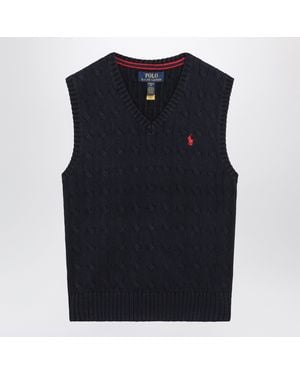 Polo Ralph Lauren Cable-Knit V-Neck Cotton Jumper Vest - Blue