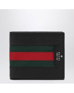 Gucci Web Trademark Leather Mini Bi-Fold Card Holder - Black