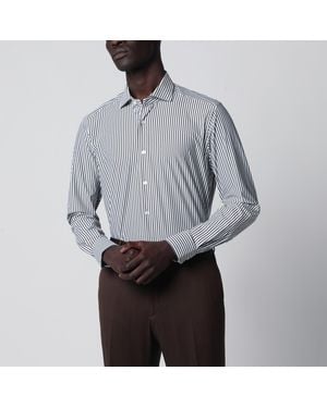 Xacus Weißes Active Gestreiftes Tailor Fit Hemd - Grau