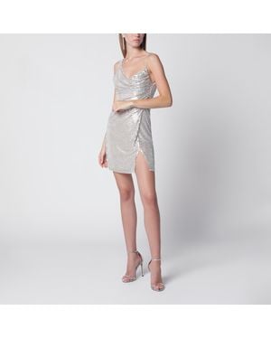 Self-Portrait Champagne Mini Dress With Rhinestones - Natural