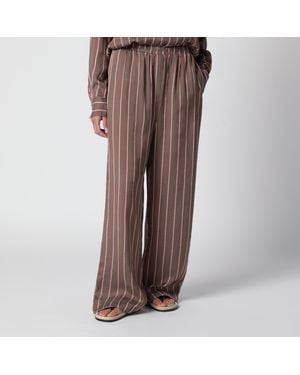 Frankie Shop Striped Viscose And Silk Shorts - Brown