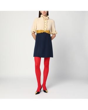Valentino Mini Dress With Ruffles And Bow - Blue