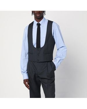 Valentino Charcoal Vest In Wool - Blue