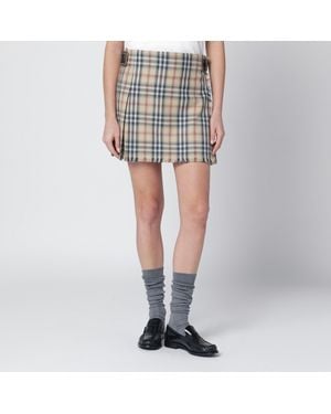 Burberry Wool Mini Kilt With Check Pattern - Natural