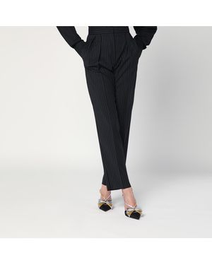 Max Mara Pinstriped Wool Trousers - Black