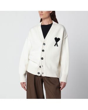 Ami Paris Ami De Coeur Merino Wool Cardigan - White