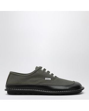 Loewe Bay Schnürschuhe Aus Khakifarbenem Canvas Und Leder - Schwarz