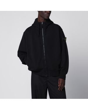 Stone Island Organic Cotton Hooded Zip Sweatshirt - Black