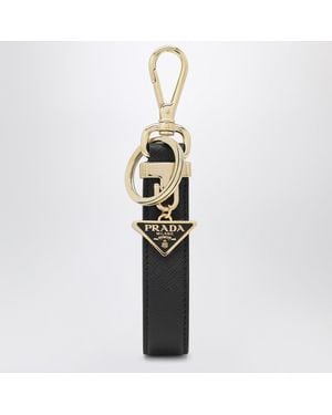Prada Saffiano Leather Keyring With Triangle Logo - Metallic
