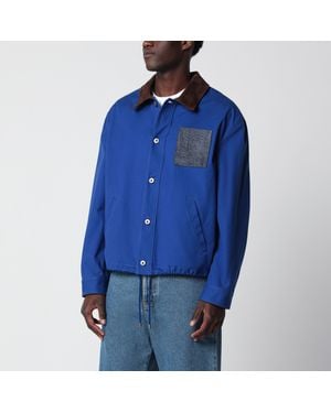 Loewe Long-Sleeve Cotton And Leather Jacket - Blue