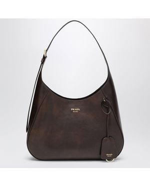 Prada Boogie Mittelgroße Braune Hobo-Tasche Aus Leder
