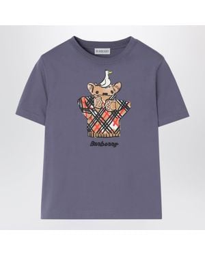 Burberry Violett-Blaues T-Shirt Aus Baumwolle Mit Logo-Aufdruck