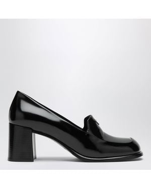 Prada Mocassins Noirs En Cuir Brossé Avec Talon