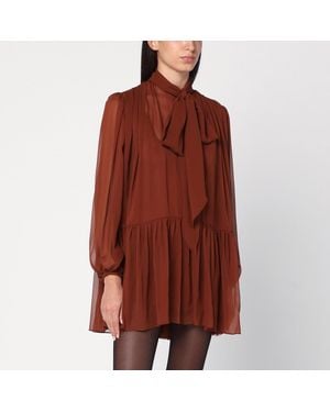 Saint Laurent Rust-Colored Lavallière Silk Dress