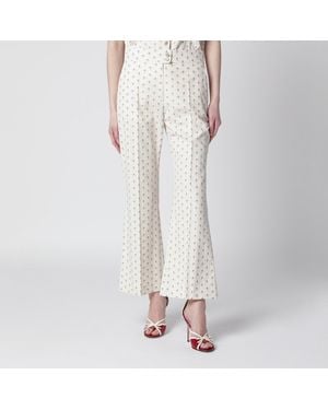 Valentino Ivory Pants With Floral Pattern - White