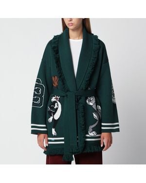Alanui Forest Wool Cardigan With Bugs Bunny And Sylvester - Green