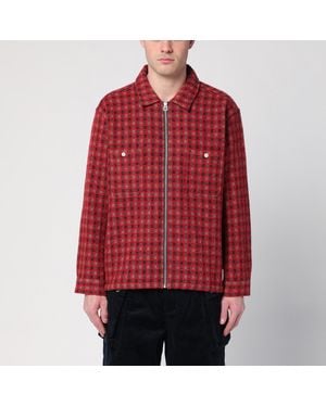 Brain Dead Checked Flannel Shirt Jacket With Zip - Red