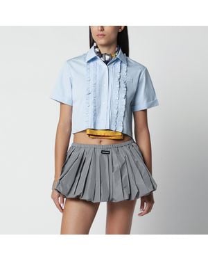 Miu Miu Cropped Poplin Shirt With Ruffles - Blue