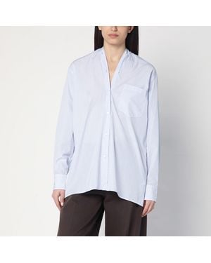 6397 Chemise À Carreaux Bleu Clair En Coton - Blanc