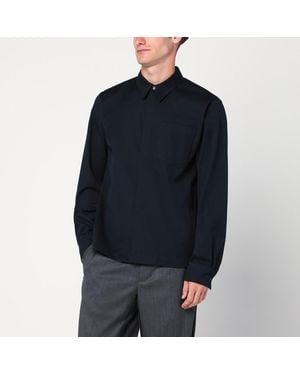 Dries Van Noten Chemise Marine En Coton Et Laine - Bleu