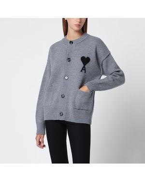 Ami Paris Grauer Ami De Coeur Cardigan Aus Wolle