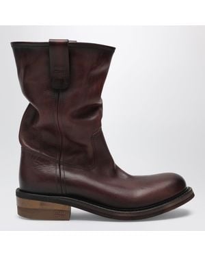 Miu Miu Foule Calfskin Ankle Boots - Brown