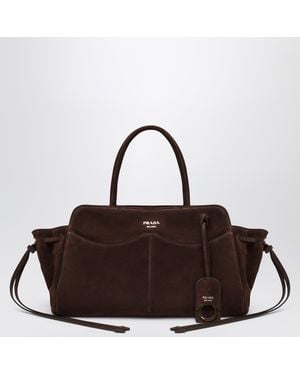Prada Large Dark Suede Carry Bag - Braun