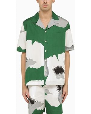Valentino Camicia flower portrait verde smeraldo/grigia in cotone