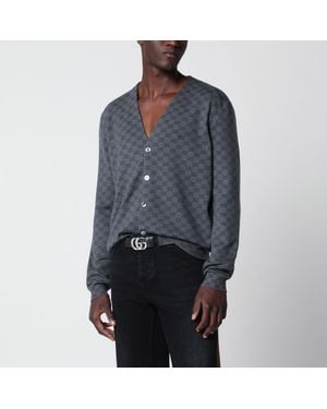 Gucci Grauer Cardigan Aus Wolle Und Seide Mit Gg-Motiv