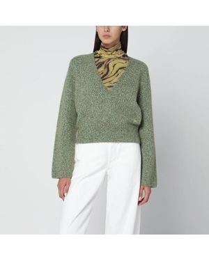 Ganni Wool-Blend Textured Sweater - Green