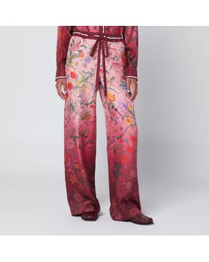 Gucci Floral-Print Silk Trousers - Red