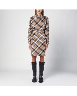 Burberry Check Wool Blend Chemise Dress - Natural