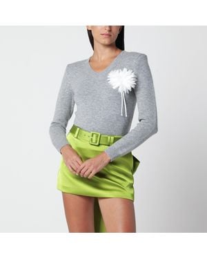 Self-Portrait Wool Jumper With Flower - Grey