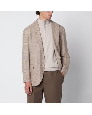 Brunello Cucinelli Camel Prince Of Wales Check Single-Breasted Jacket - Brown