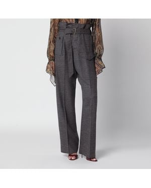 Etro High-Waisted Wool Pleated Pants - Gray