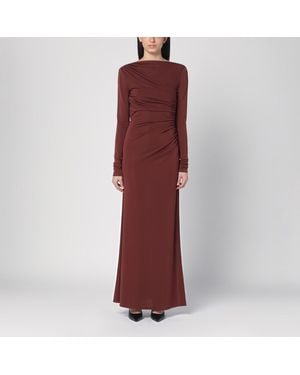 ANDAMANE Draped Long Dress In Cocoa Colour - Red