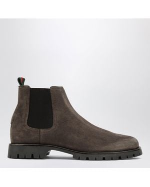 Gucci Braune Chelsea Boots Aus Veloursleder Mit Web-Detail