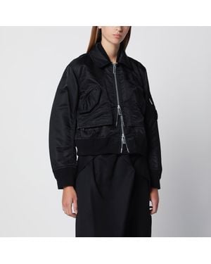 Sacai Satin-Effect Nylon Zip Bomber Jacket - Black