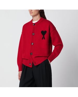 Ami Paris Ruby Ami De Coeur Merino Wool Cardigan - Red