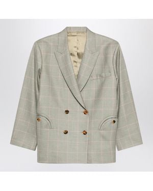 Blazé Milano Double-Breasted Blazer With Check Pattern - Grey