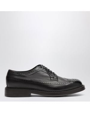Doucal's Dark Leather Derby Shoes With Brogue Detailing - Black